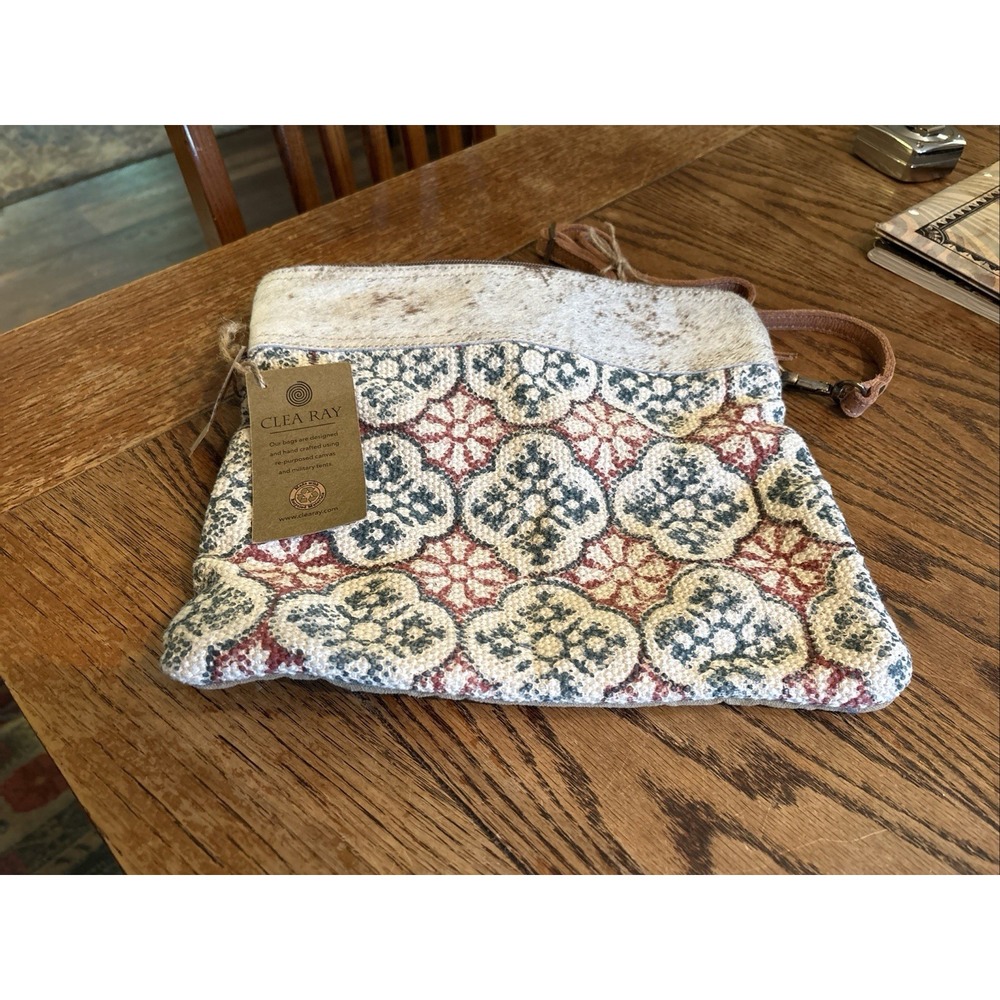 Clea Ray Crossbody Purse Recycled Canvas & Woven Rug & Leather Bag New Gift